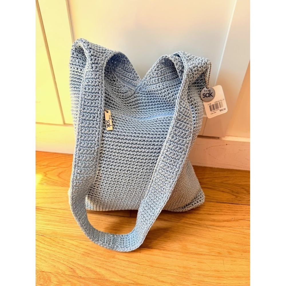 The Sak Blue Crochet Woven Shoulder Bag Purse Pastel Charm Boho Festival Medium